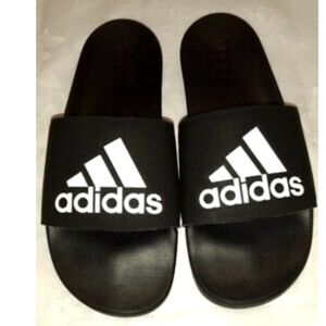 Adidas Adilette comfort men's slides  black and white Faux-Leather size 12 EUC.